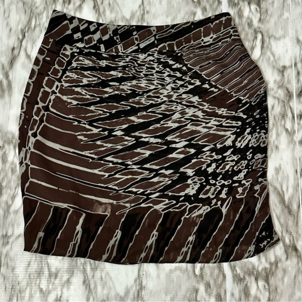 Halston Heritage Brown and White Mini Pencil Skirt Cocktail Animal Print Silk